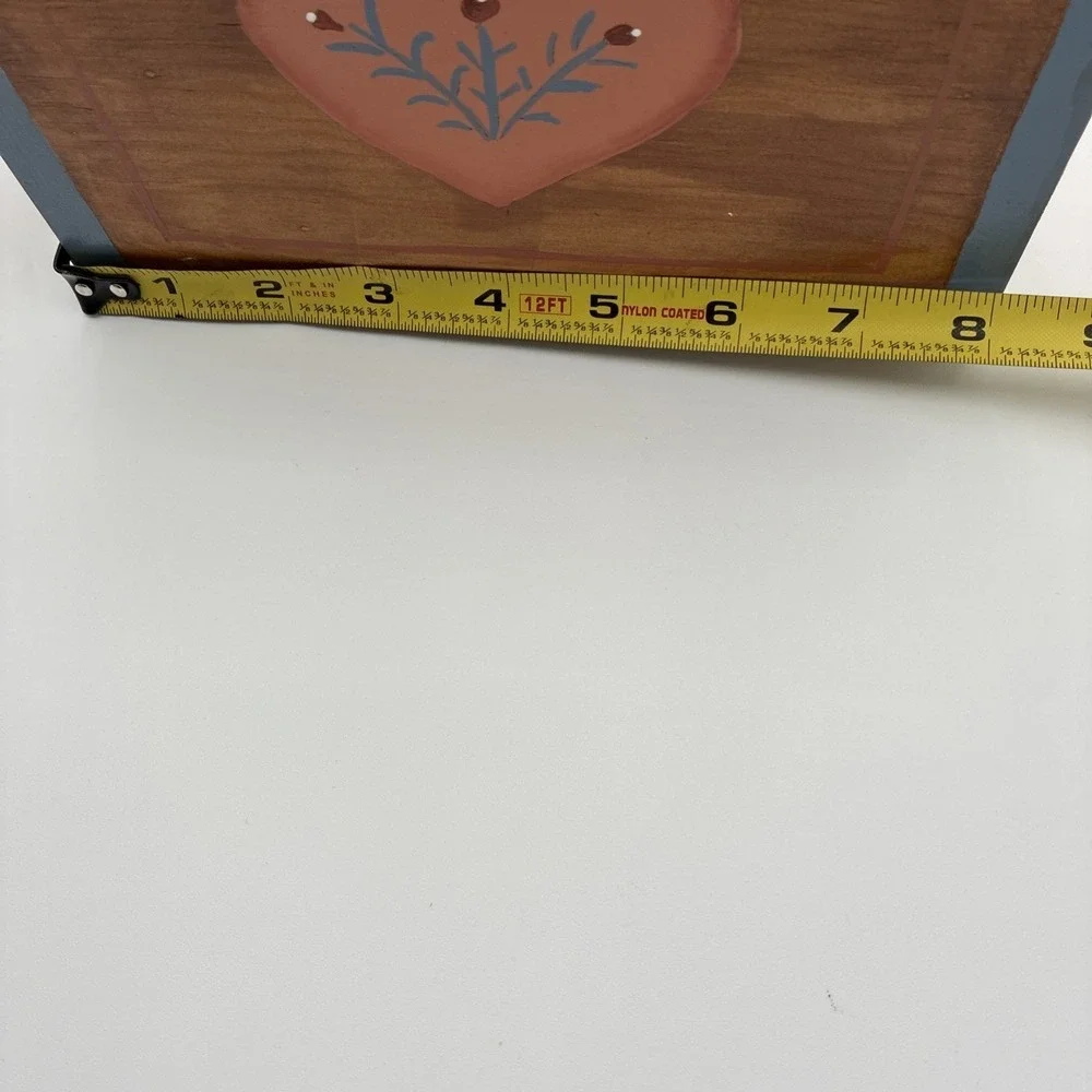 Vtg Hand Painted Wooden Caddy Folk Art Heart Duck Country‎ craft Organizer Blue